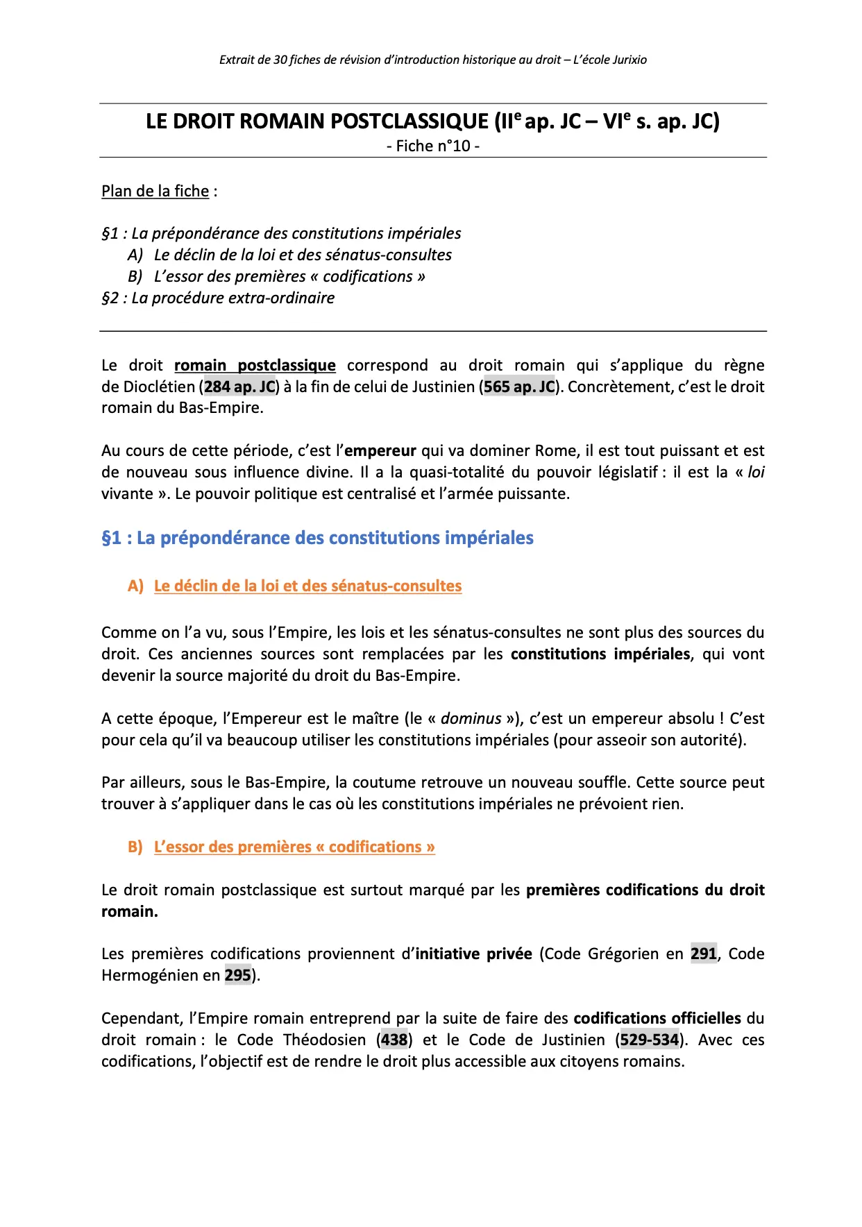 Introduction historique au droit L1 fiches PDF